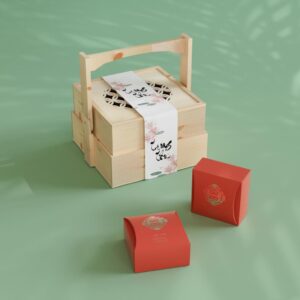 Hộp quà trung thu 2 tầng bằng gỗ